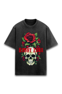 Skull and Roses- Oversized Unisex Acid Wash graphic t-shirt in black