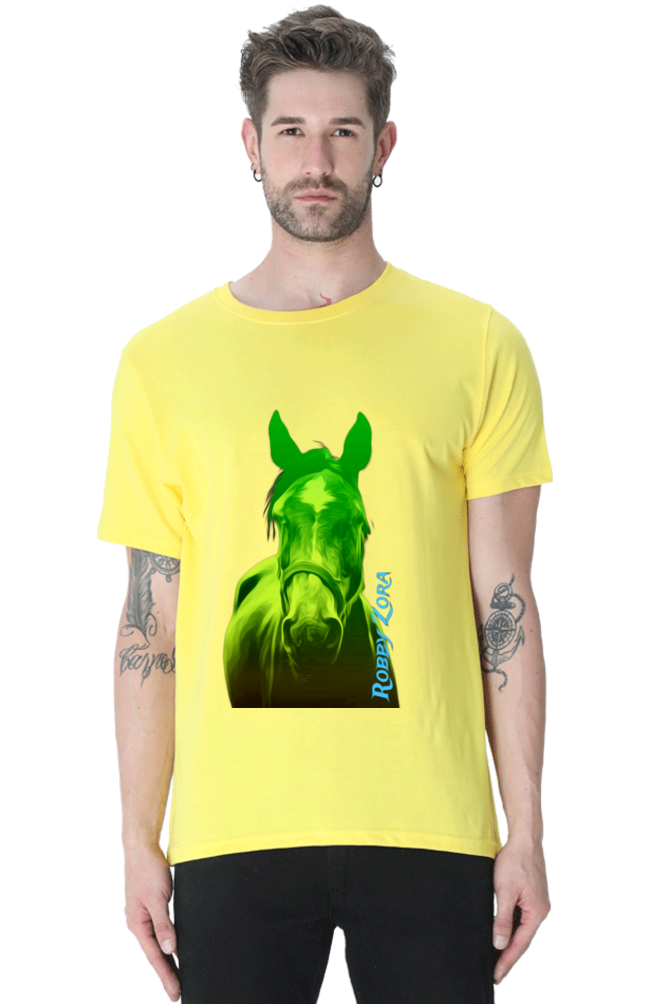 Emerald Stampede- horse graphic unisex t-shirt in yellow