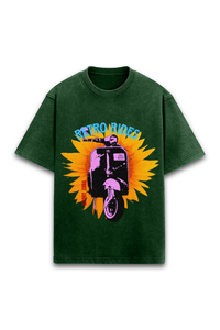 Retro Rides- Oversized Acid Wash unisex graphic tee in bottle green