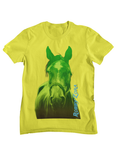 Emerald Stampede- horse graphic unisex t-shirt in yellow